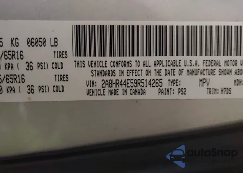 2009 Chrysler Town & Country Lx из США, поврежденный, VIN 2A8HR44E59R514265